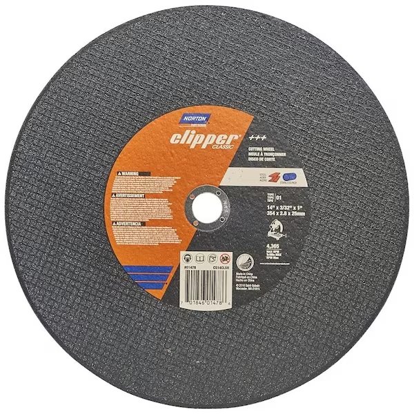 Clipper Classic A AO Series Cutoff Wheel, 14 in Dia, 332 in Thick, 1 in Arbor, Norton Clipper, Mfr#: 70184601478