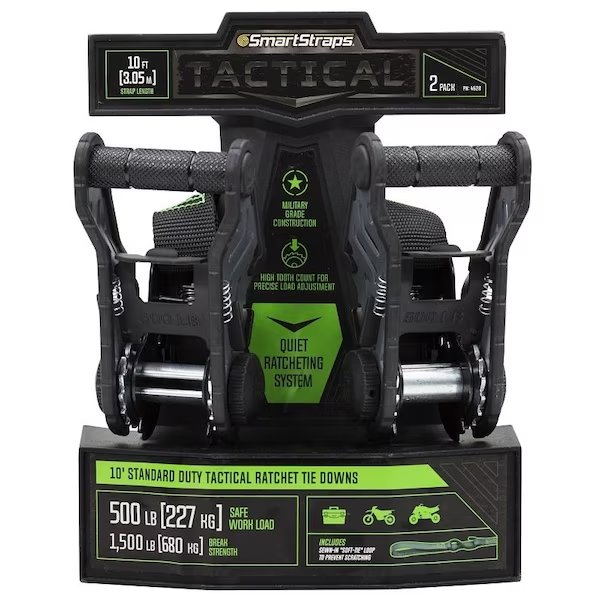 Tactical TieDown, 1 in W, 10 ft L, PolyesterPlasticSteel, Gray, 1500 lb, S Hook End Fitting, Smartstrap, Mfr#: 4628