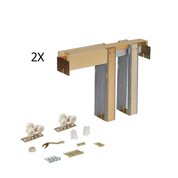 Sliding French Double Pocket 60x80" Opaque / Sete 6933 White Silk / Kit Rail Hardware / MDF  Modern, Vdomdoors, Mfr#: SETE6933DP-WS-60
