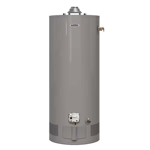 Essential Series Gas Water Heater, Natural Gas, 40 gal Tank, 65 gph, 34000 Btuhr BTU, Richmond, Mfr#: 6G40S-34F3