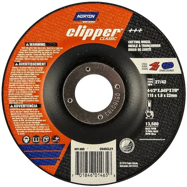 Clipper Classic A AO Series Cutoff Wheel, 412 in Dia, 0045 in Thick, 78 in Arbor, Norton Clipper, Mfr#: 70184601465