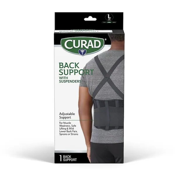 Back Support with Suspenders, L, Fits to Waist Size 34 to 38 in, Hook and Loop Closure, Curad, Mfr#: ORT22200LD