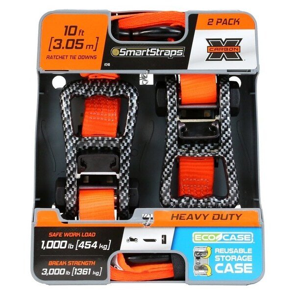 TieDown, 114 in W, 10 ft L, Carbon Fiber, Orange, 1000 lb, SHook End Fitting, Steel End Fitting, Smartstrap, Mfr#: 240