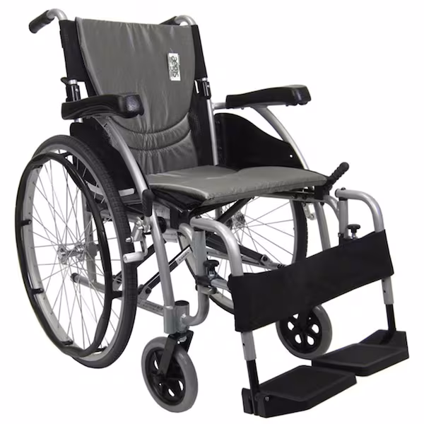 S-Ergo 115 18 in. seat Ultra Lightweight Ergonomic Wheelchair with Swing Away Footrest in Silver, Karman Healthcare, Mfr#: S-Ergo115F18SS
