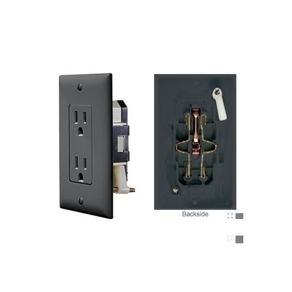INSELF CONTAINEDIN BLACK DUAL OUTLET W/COVER-PLATE, Rv Designer, Mfr#: S817