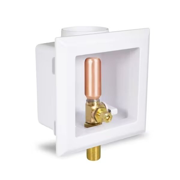 Icemaker Outlet Box W/ Hammer Arrester, 1/2'' MIP/SWT, White ABS (Single), Everflow, Mfr#: SB100-TH