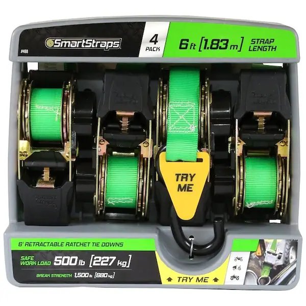 TieDown, 1 in W, 6 ft L, Green, 500 lb, SHook End Fitting, Steel End Fitting, Smartstrap, Mfr#: 468