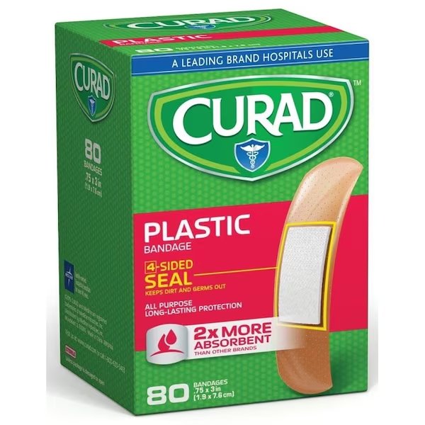 Adhesive Bandage, 34 in W, 3 in L, Plastic Bandage, Curad, Mfr#: CUR02278RB