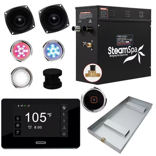 Black Series Bluetooth 7.5kW QuickStart Bath Generator in Matte Black, Steamspa, Mfr#: BKT750MK-A