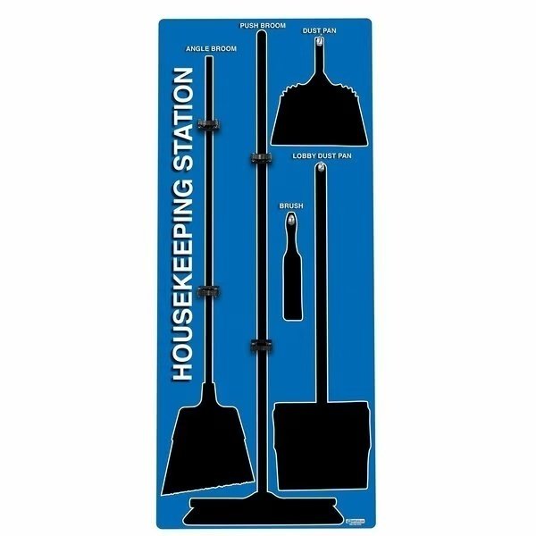 5S Housekeeping Shadow Board Broom Station Version 1 - Blue Board / Black Shadows No Broom, 5S Supplies, Mfr#: HSB-V1-BLUE-BO
