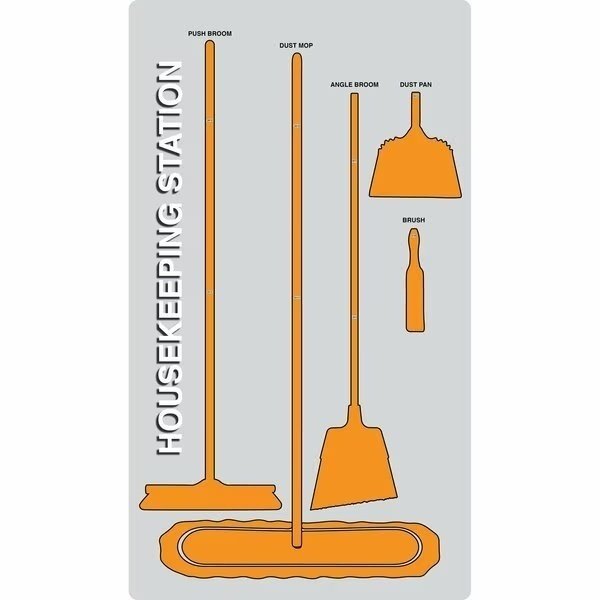 5S Housekeeping Shadow Board Broom Station Version 11 - Gray Board / Orange Shadows No Broom, 5S Supplies, Mfr#: HSB-V11-GRAY/ORANGE-BO