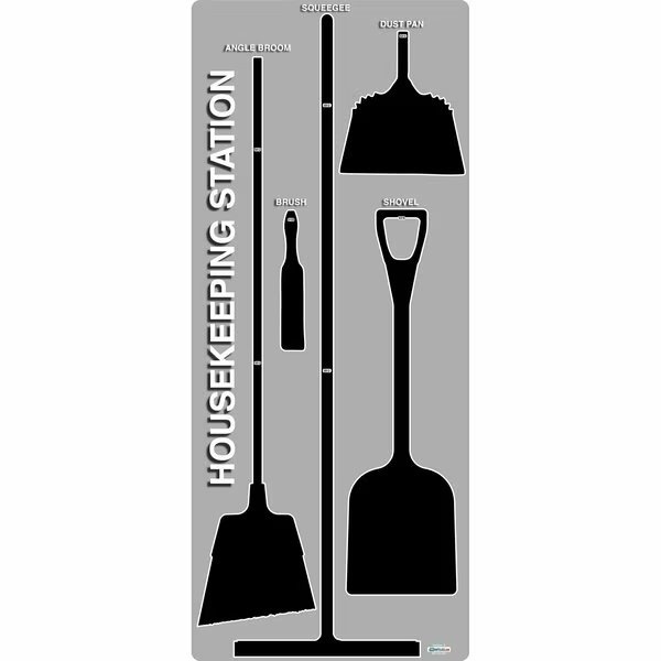 5S Housekeeping Shadow Board Broom Station Version 5 - Gray Board / Black Shadows No Broom, 5S Supplies, Mfr#: HSB-V5-GRAY/BLACK-BO