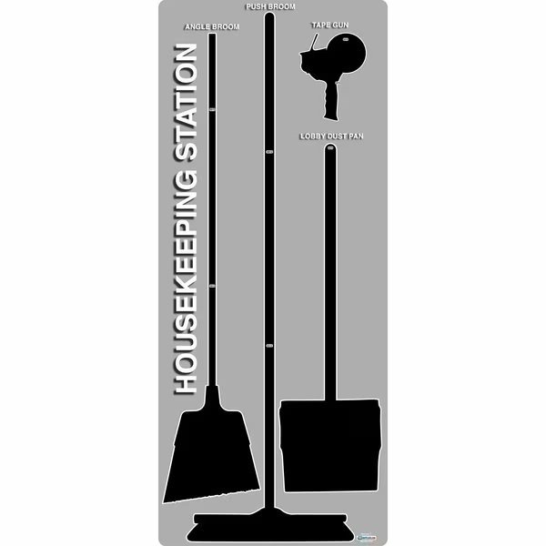 5S Housekeeping Shadow Board Broom Station Version 7 - Gray Board / Black Shadows No Broom, 5S Supplies, Mfr#: HSB-V7-GRAY/BLACK-BO
