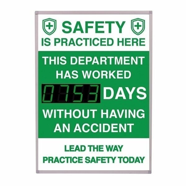 Digital LED Safety Scoreboard Signs with Frame, Safety Is Practiced Here Lead the Way, 5S Supplies, Mfr#: SAFETY-LED- SIPH LTW