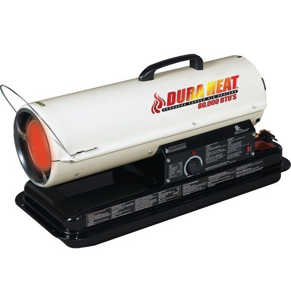 DFA80T/75T Kero Forced Air Heater with Thermostat, 80,000 Btu, 2000 sq-ft Heating Area, White, Dura Heat, Mfr#: DFA80T/75T