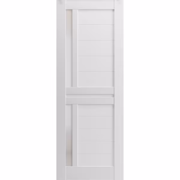 Slab Barn Door Panel 32 x 80in, Veregio 7288 White Silk W/ Frosted Glass, Pocket Closet Sliding, Sartodoors, Mfr#: VEREGIO7288S-WS-32