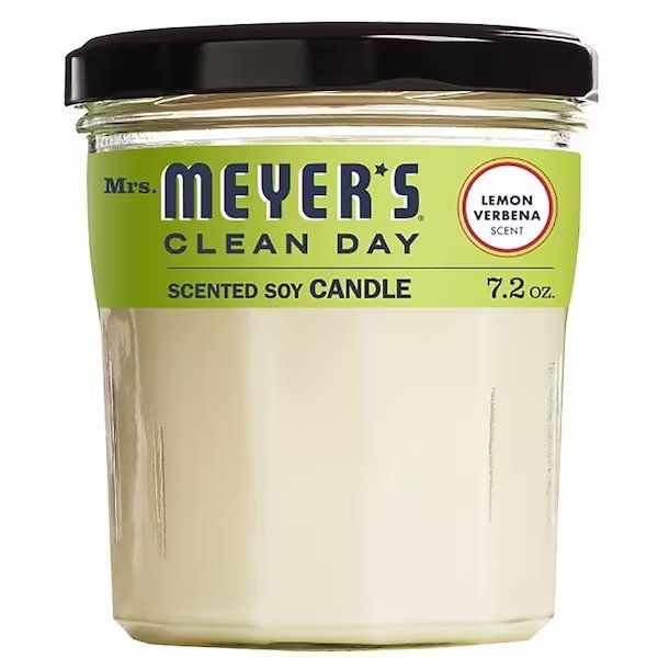 Soy Candle, Lemon Verbena Fragrance, 35 hr Burning, White Candle, Mrs. Meyers Clean Day, Mfr#: 42116