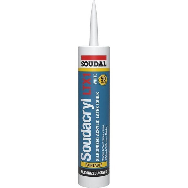Soudacryl LTX1 5823521 Siliconized Acrylic Latex Caulk, White, 20 to 185 deg F, Soudal, Mfr#: 146728