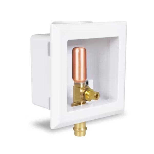 Icemaker Outlet Box W/ Hammer Arrester, 1/2'' Press, White ABS (Single), Everflow, Mfr#: SB100-RH