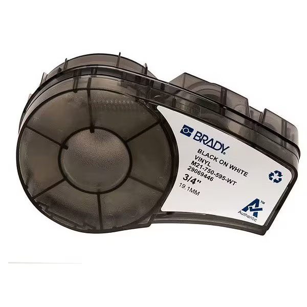 All Weather Permanent Adhesive Vinyl Label Tape, 3/4 in W x 21 ft L, Black on White, Brady, Mfr#: M21-750-595-WT