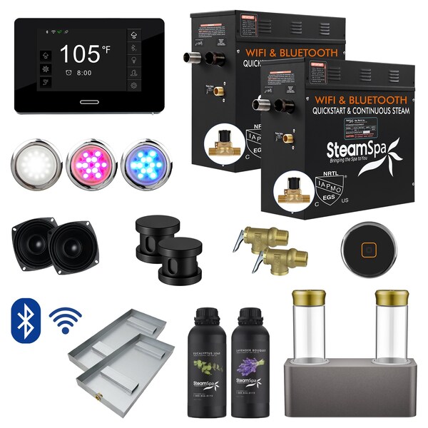 2 x 9kW QuickStart Steam Bath Generator with Dual Aroma Pump in Matte Black, Steamspa, Mfr#: BKT1800MK-ADP