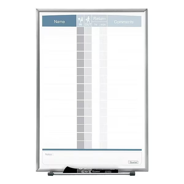 16"x11" Magnetic Porcelain In/Out Dry Erase Board, Silver Frame, Quartet, Mfr#: 33703