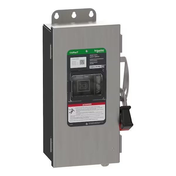 Fusible Safety Switch, 600V AC/DC, 3 pole, Schneider Electric, Mfr#: VH361DSGL