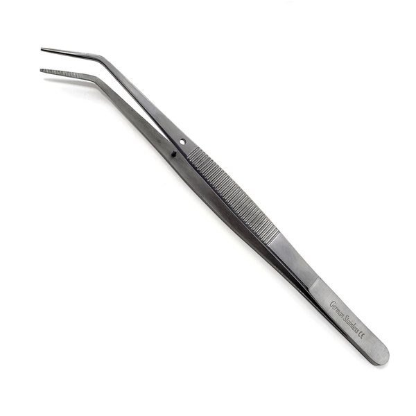 Angled Serrated Tweezers 6 w/ Alignment Pin, Stainless Steel, A2Z Scilab, Mfr#: A2Z-ZR968