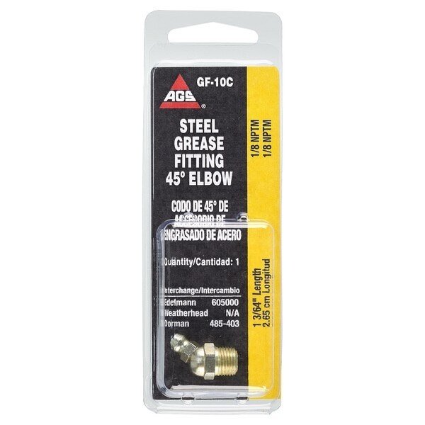 Steel 45 Degree Grease Elbow, 1-3/64 Length, Male (1/8-27 NPT), 1/card, Ags, Mfr#: GF-10C