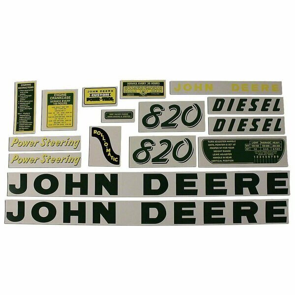 DEC030 Fits JD 820 Diesel: Mylar Decal Set Fits John Deere, Aftermarket, Mfr#: DEC030-STR