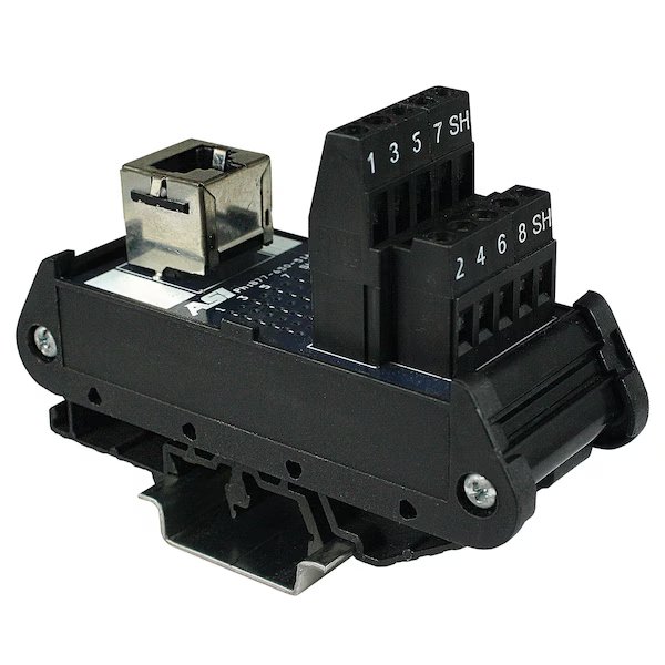 RJ45 Breakout Board, RJ45 Ethernet Connector Breakout Board, DIN Rail Mount, RJ45 To Screw Terminals, Asi, Mfr#: 16001
