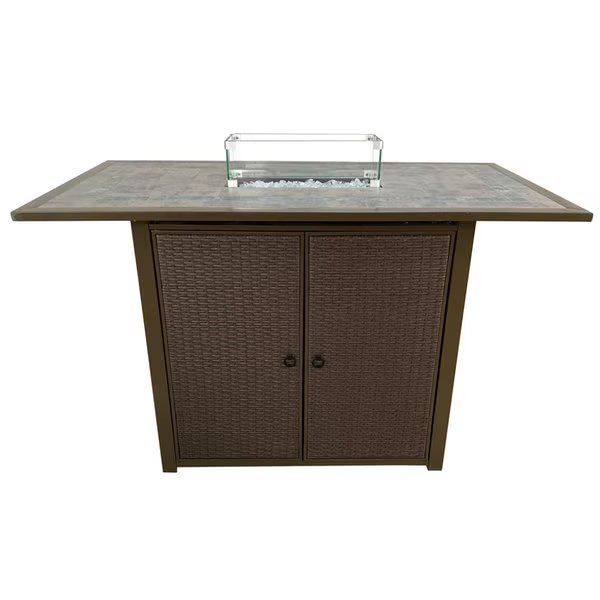 Rectangluar Bar Height Tile Top Fire Pit with Wind Screen, Hiland, Mfr#: AFP-BAR-SLT