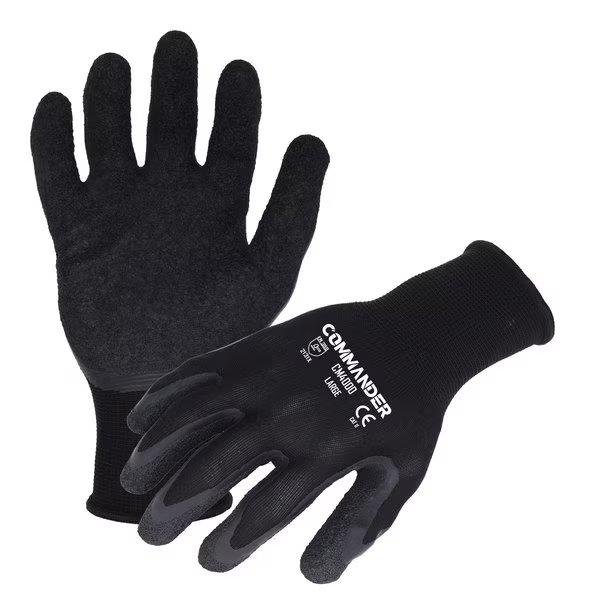 Commander 13 ga. Polyester Work Gloves, Crinkle Latex Palm Coating, Black, XL, Azusa Safety, Mfr#: CM4000