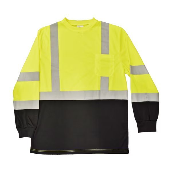 Hi-Vis ANSI Type R, Class 2 Short Sleeve T-Shirt, Black Bottom, 2" Reflective Tape & Front Pocket, L, Azusa Safety, Mfr#: LSTLB