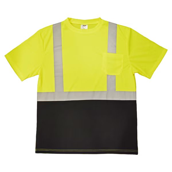 Hi-Visibility ANSI Yellow/Black Mesh T-Shirt w/2" Reflective Tape & Front Pocket, 2XL, Azusa Safety, Mfr#: SSTLB