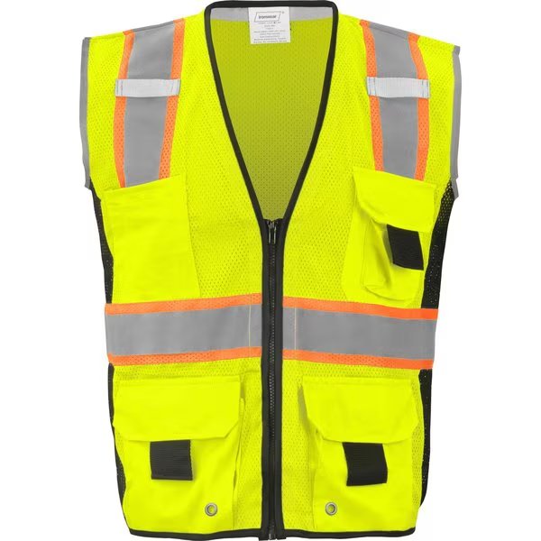 Safety Vest Class 2  w/ Zipper, Radio Tabs & Pocket Grommets (Lime/2X-Large), Ironwear, Mfr#: 1245-LZ-RD-5-2XL