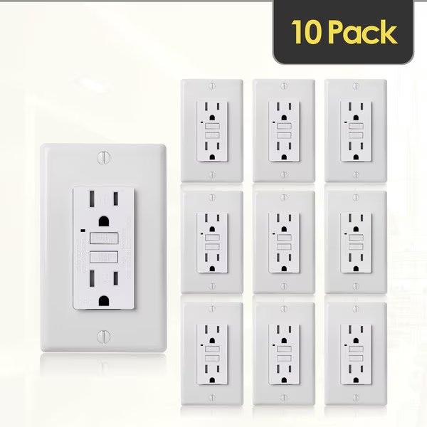 Self-Test 15A TR GFCI Outlet Receptacle w/ Wall Plate, White, PK 10, Faith, Mfr#: GLS-15ATR-WH-10