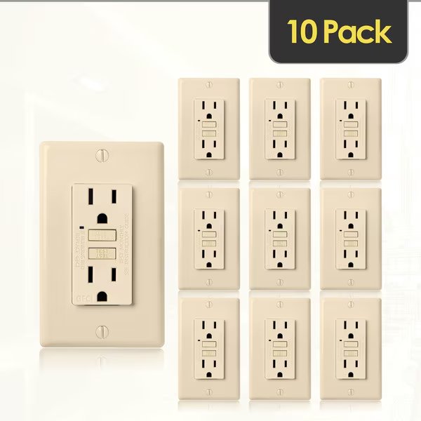 Self-Test 15A GFCI Outlet Receptacle with Wall Plate, Ivory, PK 10, Faith, Mfr#: GLS-15A-IV-10