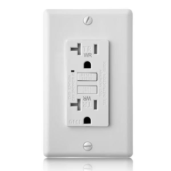 Self-Test 20A TR WR GFCI Outlet Receptacle with Wall Plate, White, Faith, Mfr#: GLS-20ATRWR-WH