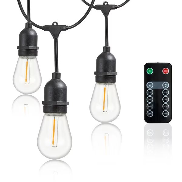 Outdoor 48ft. LED Dimmable String Lights with Remote Control, 16 Bulbs, Newhouse Lighting, Mfr#: CSTRINGLEDDIM