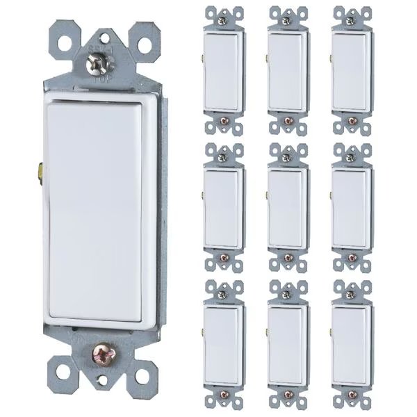 Decorator Rocker Light Switch, 3-Way, 15A 120/277V, White, PK 10, Faith, Mfr#: SSK1B-WH-10