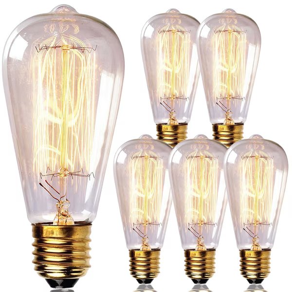 ST64 Edison Vintage Light Bulbs, 60W Incandescent Dimmable, PK 6, Newhouse Lighting, Mfr#: ST64INC-6
