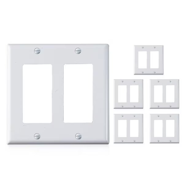 Double Light Switch Cover or Outlet Wall Plate, 2-Gang 4.55 Inches x 4.63 Inches, White, 6PK, Faith, Mfr#: DWP2-WH-06