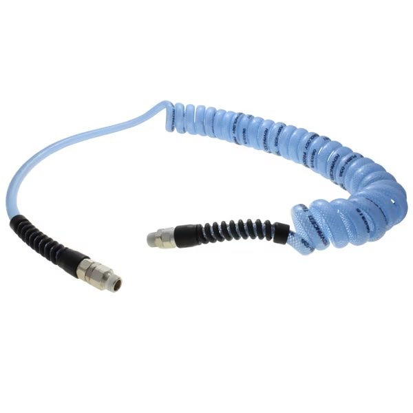 Spiral Hose, Armorthane, 1/4" x 3/8" x 30', 1/4" MPT, Clear Blue, Armored Technithane, Mfr#: AT-14-30-CB-RS