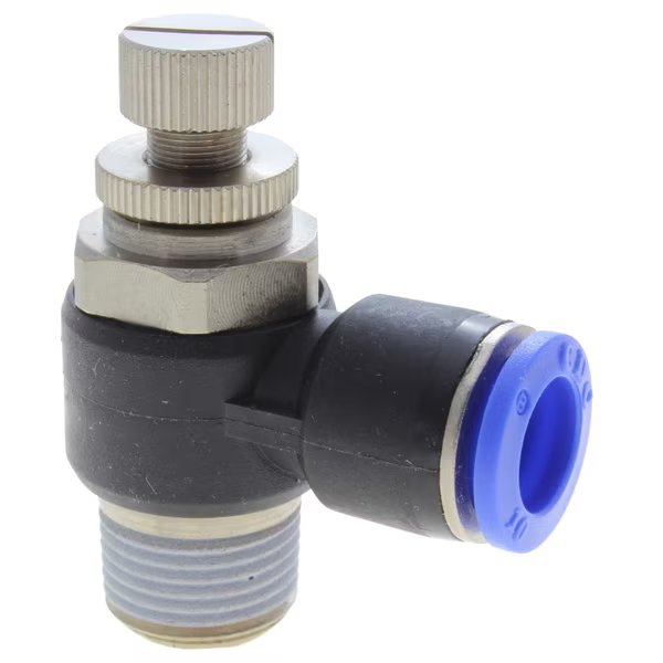 Fitting, PTC, Flow Control Elbow, Meter-In, 6mm x 1/8" Male BSPT (R), Technifit, Mfr#: NSC06-01-I