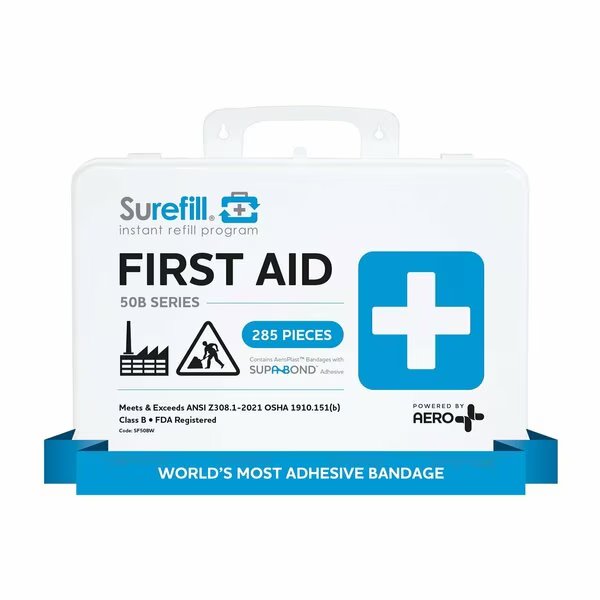 Surefill 50 Ansi 2021 B First Aid Kit - Weatherproof Plastic Case, Aero Healthcare, Mfr#: SF50BW