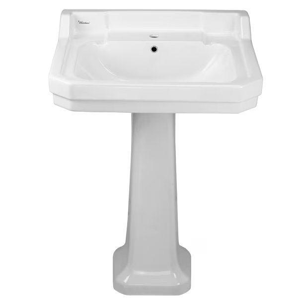 Pedestal W/ Integrated Lrg Rctnglr Bowl, Backsplash, Dual Soap Ledges, Tr, Whitehaus, Mfr#: B112L-P