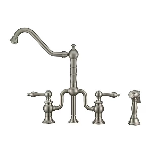 Bridge Faucet W/ Long Traditional Swivel Spout, Lvr Handles And Brass S, Whitehaus, Mfr#: WHTTSLV3-9771-NT-BN