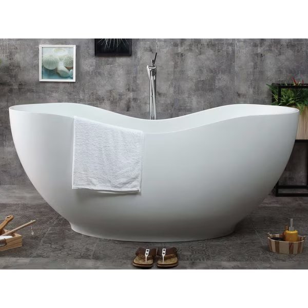 66" White Solid Surface Smooth Resin Soaking Bathtub, Alfi Brand, Mfr#: AB9949