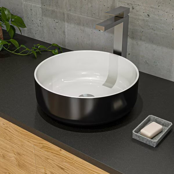 ALFI brand ABC908 Black & White 15" Round Above Mount Ceramic Sink, Alfi Brand, Mfr#: ABC908